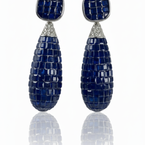 Sapphire Teardrop & Cushion Mosaic Drop Earrings