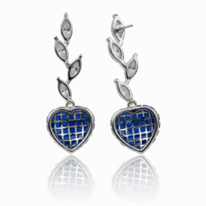 Ruby Heart Mosaic & Marquise Leaf Drop Earrings