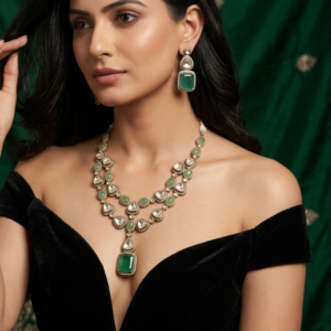 Double-Tiered Mint & Polki Statement Set