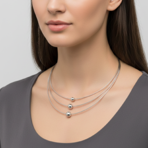 Triple-Strand Silver Spherical Bead Choker
