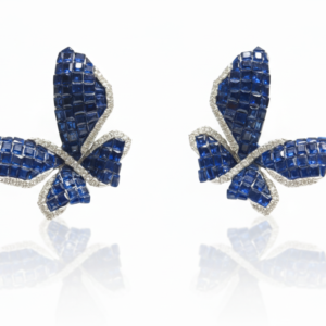 Blue Sapphire & Diamond Butterfly Stud Earrings