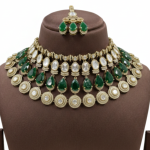 Emerald Enchantment Multi-Layered Choker with Polki Halo Accents
