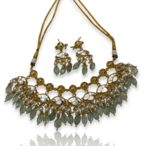 Imperial Gold-Tone Kundan & Mint Drop Necklace Set