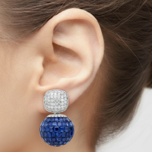 Sapphire Orb & Diamond Pavé Drop Earrings
