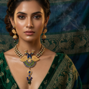 Imperial Twin Peacock Meenakari Necklace Set with Pearl Mosaics