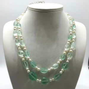 Azure Tide Double-Layered Fluorite & Pearl Necklace