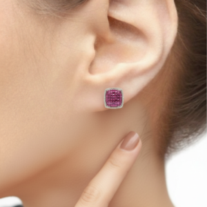 Ruby Cushion Majesty Diamond Halo Studs
