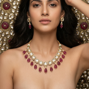 Scarlet Heritage Pavé-Framed Kundan & Carved Ruby Drop Set