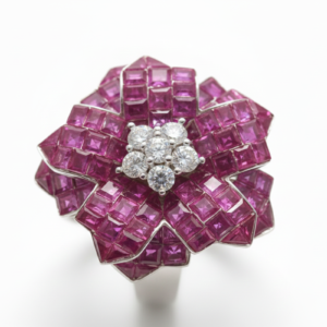 The Crimson Camellia Mosaic Ring