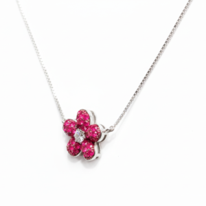 Blossoming Ruby-Pink Floral Pendant Necklace