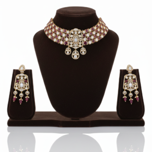 Triple-Row Ruby & Polki Choker Set