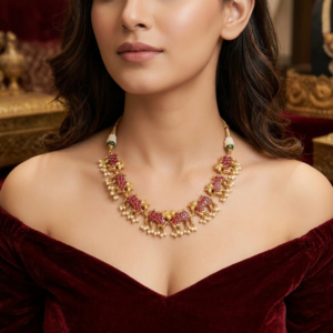 Heritage Gaja-Lakshmi Antique Gold & Ruby Elephant Motif Necklace