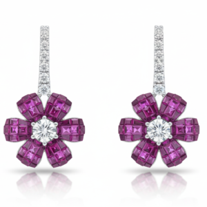 Ruby & Diamond Blossom Drop Earrings