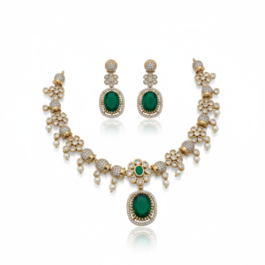 Majestic Emerald Oval & Pearl Drop Gold-Toned Set