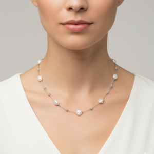 Serene Baroque Pearl & Pavé Station Necklace