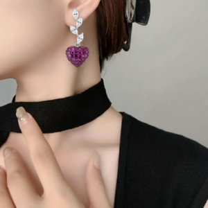 Ruby Heart & Marquise Leaf Drop Earrings