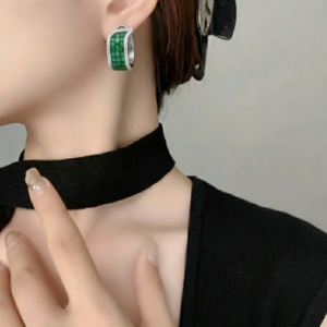 Emerald & Diamond Curved Invisible-Set Stud Earrings