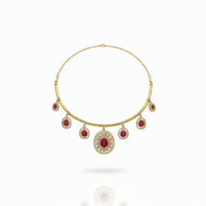 Royal Crimson Oval Charm Gold-Toned Necklace Set