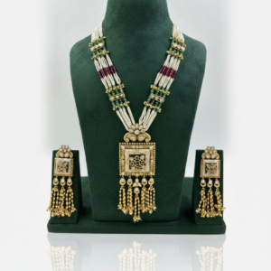 Majestic Gold-Plated Meenakari Square Pendant Rani Haar Set