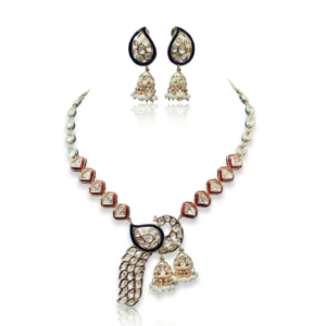 Exquisite Meenakari Peacock Necklace Set with Jadau-Style Polki Inlays