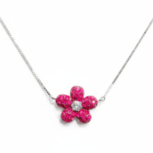 Blossoming Ruby-Pink Floral Pendant Necklace