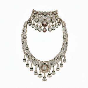 Graceful Polki & Pearl Heritage Bridal Set with Emerald Meenakari Accents