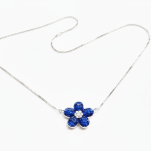 Majestic Sapphire-Blue Floral Pendant Necklace