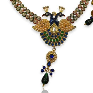 Imperial Twin Peacock Meenakari Necklace Set with Pearl Mosaics