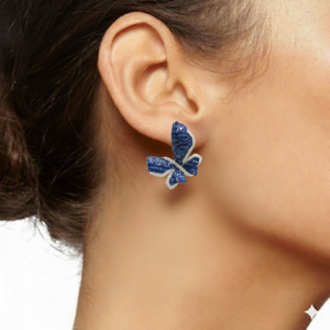 Blue Sapphire & Diamond Butterfly Stud Earrings