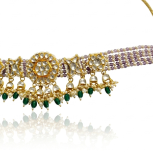 Empress Heritage Kundan Choker with Seed Pearl Strands & Emerald Droplets