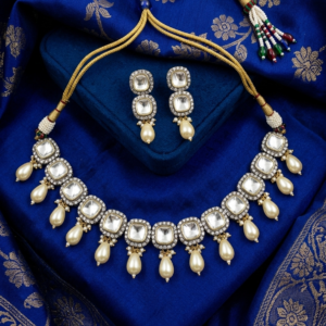 Imperial Cushion-Cut Kundan & Teardrop Pearl Droplet Set