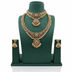 Antique Nakshi Choker and Rani Haar Set with Ruby-Emerald Meenakari