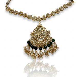 Antique Gold Polki-Style Pendant Necklace with Emerald Accents