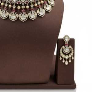 Regal Polki Diamond Choker Set with Ruby Accents and Champagne Pearl Drops