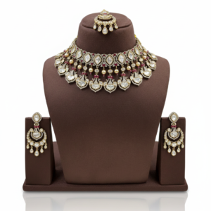 Regal Polki Diamond Choker Set with Ruby Accents and Champagne Pearl Drops