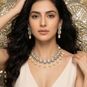 Imperial Cushion-Cut Kundan & Teardrop Pearl Droplet Set