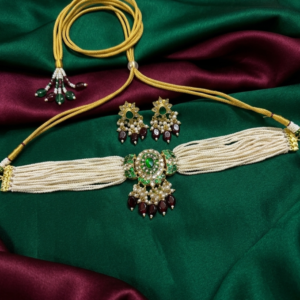 Imperial Pearl Mala with Emerald Enamel & Ruby Drops