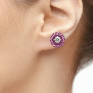Ruby Floral Solitaire Stud Earrings