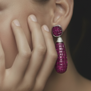 Ruby Teardrop & Cushion Pavé Drop Earrings