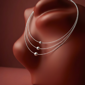 Triple-Strand Silver Spherical Bead Choker