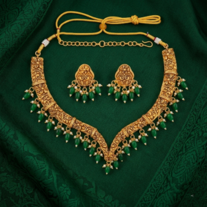Antique Gold & Emerald-Green Beaded Choker Set