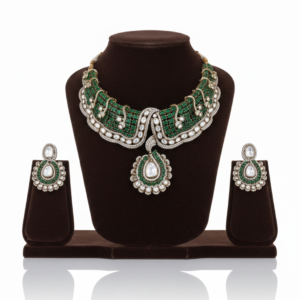 Regal Polki & Emerald Layered Bridal Ensemble – Handcrafted Maharani Set