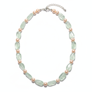 Aquamarine Mist Tumbled Stone & Pearl Necklace