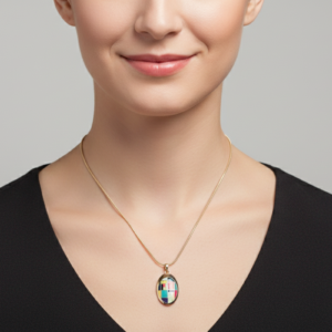 Modernist Mosaic Oval Enamel Necklace