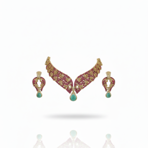 Regal Filigree Ruby-Hued Choker with Mint Drop Accents