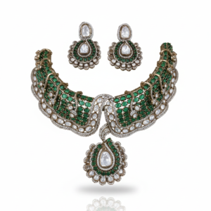 Regal Polki & Emerald Layered Bridal Ensemble – Handcrafted Maharani Set