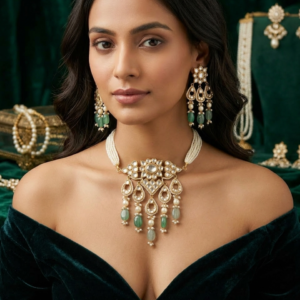 Regal Nizam-Inspired Kundan Rani Haar with Emerald Onyx Drops