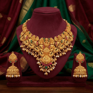 Divine Lakshmi Heritage Temple Necklace Set with Ruby