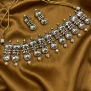 Imperial Radiance Pavé-Bordered Polki Necklace & Chandelier Earring Set