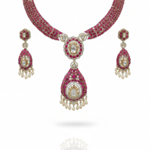 Crimson Ruby Bead Statement Necklace with Polki Medallion Pendant